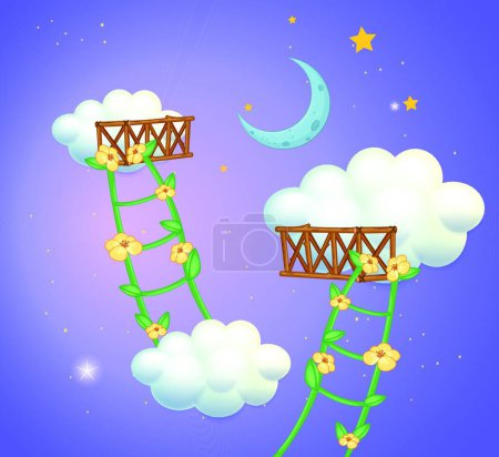 Ilustración de Dos escaleras de la planta que van al cielo, ilustración del vector diseño simple - Imagen libre de derechos