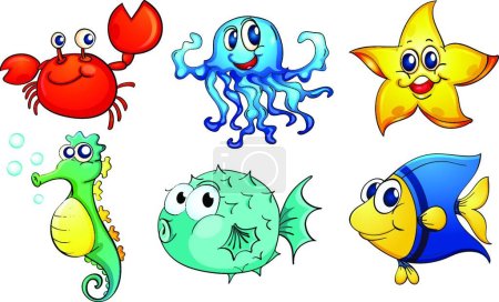 Ilustración de Las diferentes criaturas marinas, ilustración vectorial diseño simple - Imagen libre de derechos