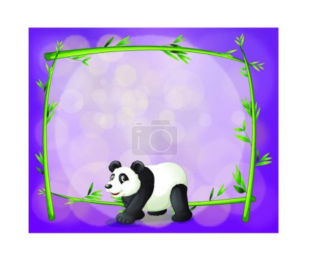 Illustration for A panda in front of a bamboo frame - Royalty Free Image