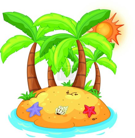 Téléchargez les illustrations : Île avec cocotiers, illustration vectorielle design simple - en licence libre de droit