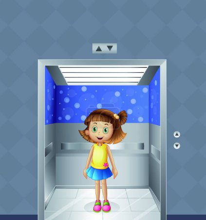Illustration for Pretty young girl inside the elevator, vector illustration simple design - Royalty Free Image