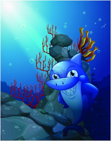 Téléchargez les illustrations : Requin souriant sous-marin, illustration vectorielle design simple - en licence libre de droit
