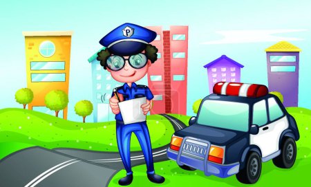 Téléchargez les illustrations : Policier dans la rue, illustration vectorielle design simple - en licence libre de droit