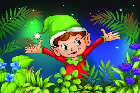 Ilustración de Elfo en el jardín, ilustración vectorial diseño simple - Imagen libre de derechos