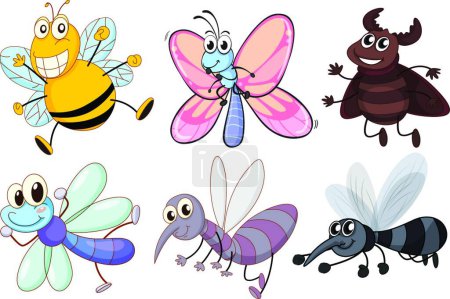 Illustration for Six flying insects, vector illustration simple design - Royalty Free Image