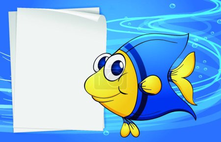 Illustration for Fish beside an empty bond paper under the sea - Royalty Free Image