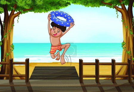 Illustration for Boy at the beach, vector illustration simple design - Royalty Free Image