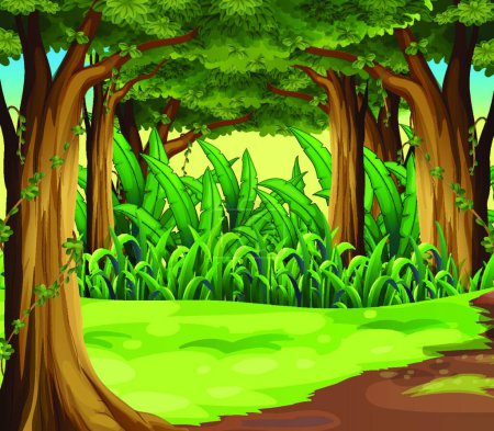 Téléchargez les illustrations : Arbres géants dans la forêt, illustration vectorielle design simple - en licence libre de droit