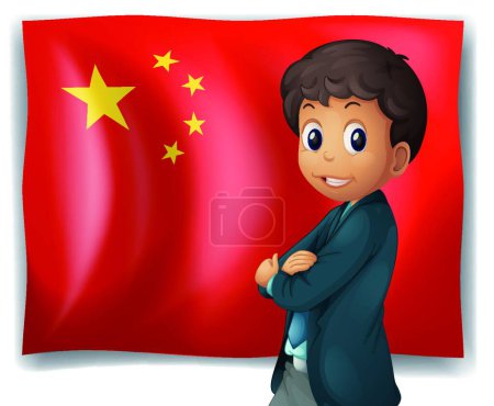 Ilustración de Joven frente a una bandera china - Imagen libre de derechos