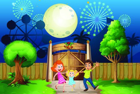 Ilustración de "Una familia feliz dentro del patio
" - Imagen libre de derechos