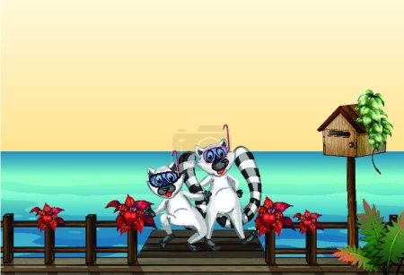 Illustration for Two lemurs at the port, vector illustration simple design - Royalty Free Image