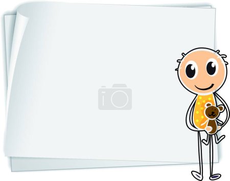 Ilustración de Niño sosteniendo un oso de peluche al lado de un papel blanco - Imagen libre de derechos