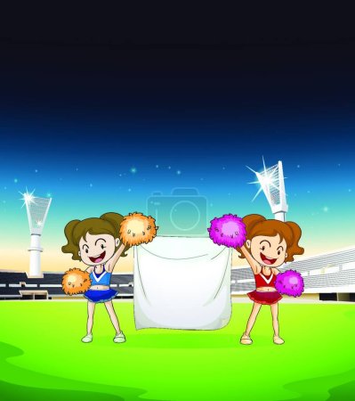 Illustration for Cheerdancers holding an empty banner - Royalty Free Image