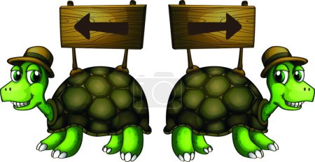 Ilustración de Tortugas que llevan letreros de madera - Imagen libre de derechos
