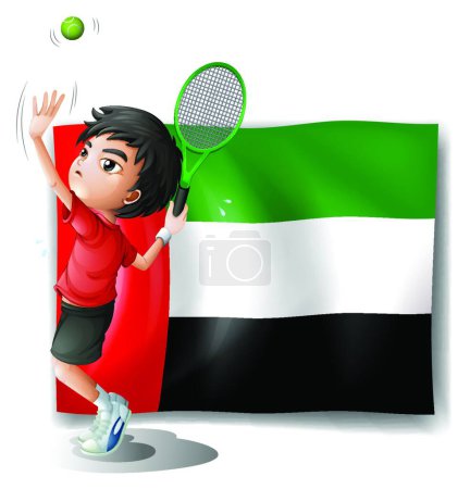 Illustration for Tired athlete player in front of the UAE flag - Royalty Free Image