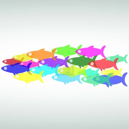 Téléchargez les illustrations : Ecole vectorielle de poissons, illustration design simple - en licence libre de droit