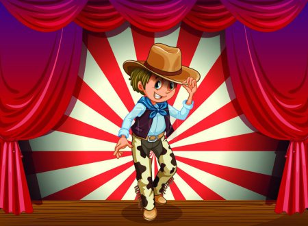 Illustration for Cowboy in the middle of the stage, vector illustration simple design - Royalty Free Image