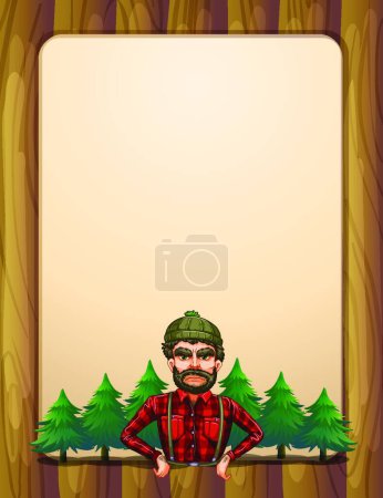 Illustration for A lumberjack standing in front of the pine trees - Royalty Free Image