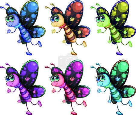 Illustration for Six colorful butterflies, vector illustration simple design - Royalty Free Image