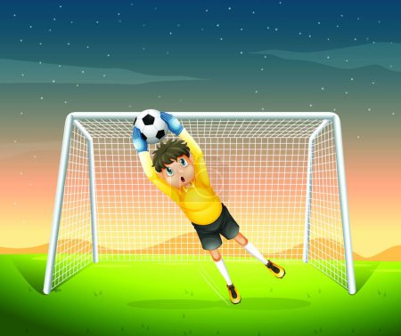 Ilustración de Joven jugador de fútbol en su uniforme amarillo, vector ilustración diseño simple - Imagen libre de derechos