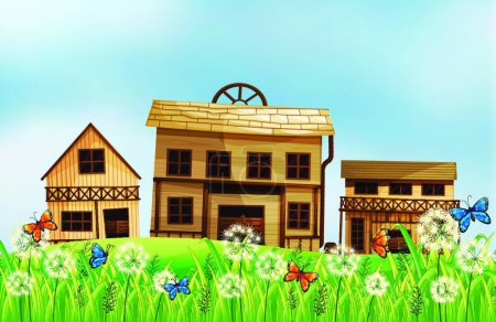 Téléchargez les illustrations : Maisons en bois, illustration vectorielle design simple - en licence libre de droit