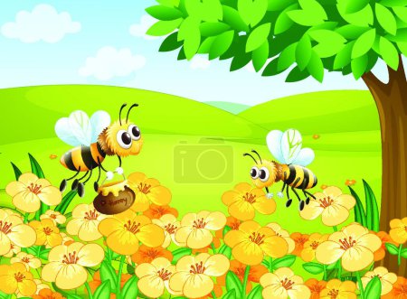 Illustration for Bees looking for foods, vector illustration simple design - Royalty Free Image