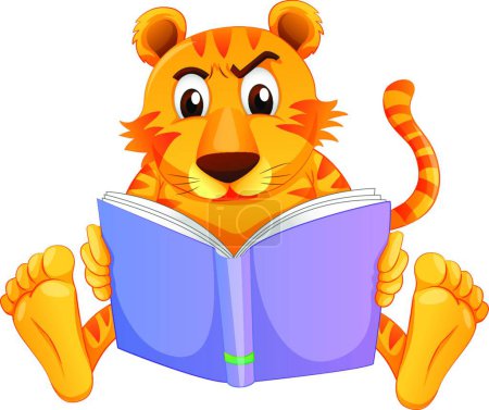 Illustration for Tiger reading, vector illustration simple design - Royalty Free Image
