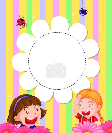 Illustration for Stationery with two girls at the garden, vector illustration simple design - Royalty Free Image