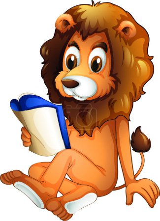 Téléchargez les illustrations : Un lion lisant un livre, illustration vectorielle design simple - en licence libre de droit