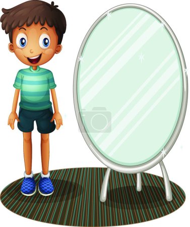 Illustration for Boy standing beside the mirror, vector illustration simple design - Royalty Free Image