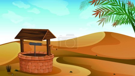 Illustration for Well at the desert, vector illustration simple design - Royalty Free Image