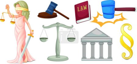 Téléchargez les illustrations : Dame avec les symboles pour la justice, illustration vectorielle conception simple - en licence libre de droit