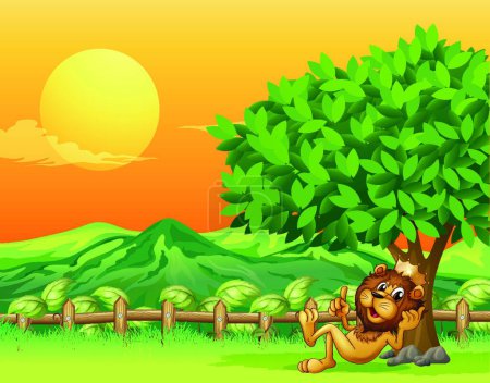 Téléchargez les illustrations : Roi lion à l'intérieur de la clôture en bois, illustration vectorielle conception simple - en licence libre de droit