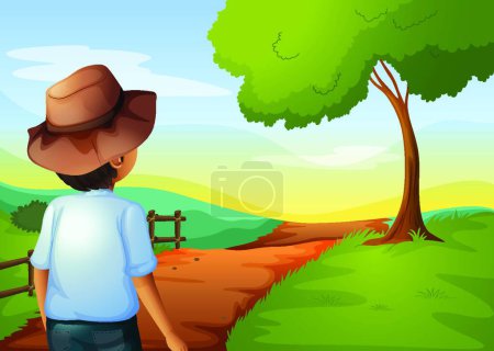 Illustration for A backview of a young farmer, vector illustration simple design - Royalty Free Image