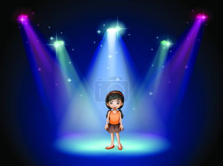 Illustration for A smiling girl standing on the stage with spotlights, vector illustration simple design - Royalty Free Image