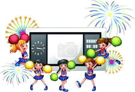 Illustration for "Cheerdancers with a scoreboard at the back" - Royalty Free Image