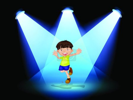 Illustration for A cute little boy dancing in the stage, vector illustration simple design - Royalty Free Image