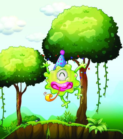 Téléchargez les illustrations : "Un monstre jouant près de l'arbre dans la forêt
" - en licence libre de droit