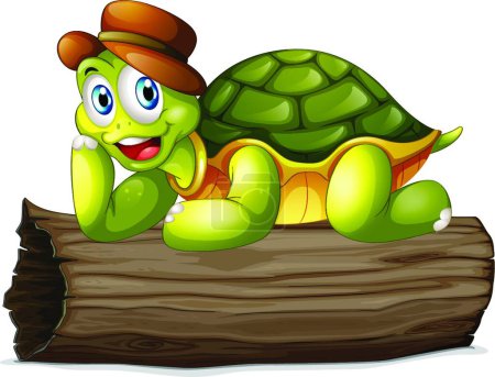 Illustration for Turtle above a log, vector illustration simple design - Royalty Free Image