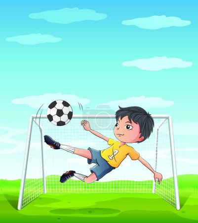 Ilustración de Joven atleta pateando la pelota de fútbol, vector ilustración diseño simple - Imagen libre de derechos