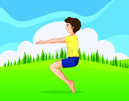 Ilustración de Hombre haciendo yoga en la colina, vector ilustración diseño simple - Imagen libre de derechos
