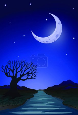 Ilustración de Vista a la luz de la luna, ilustración vectorial diseño simple - Imagen libre de derechos