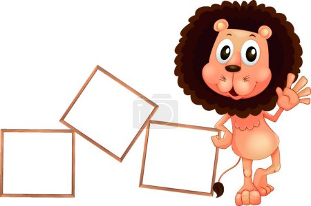Téléchargez les illustrations : Lion debout à côté des planches vides, illustration vectorielle conception simple - en licence libre de droit