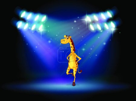 Illustration for A giraffe dancing on the stage with spotlights, vector illustration simple design - Royalty Free Image