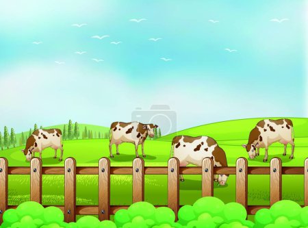 Ilustración de "Una granja con vacas
" - Imagen libre de derechos