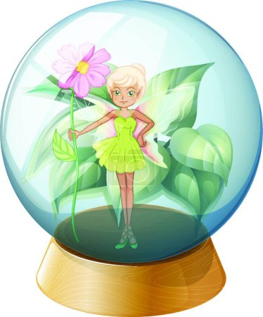 Téléchargez les illustrations : Une fée tenant une fleur dans la boule de cristal - en licence libre de droit