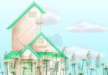 Téléchargez les illustrations : Une grande maison, illustration vectorielle design simple - en licence libre de droit