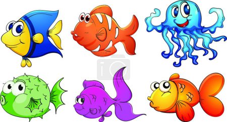 Illustration for Five different kinds of sea creatures - Royalty Free Image