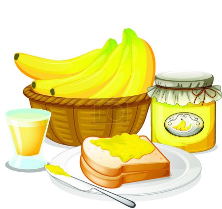 Illustration for Banana jam, juice and a sandwich - Royalty Free Image