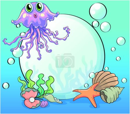 Illustration for A big pearl and the violet octopus under the sea - Royalty Free Image